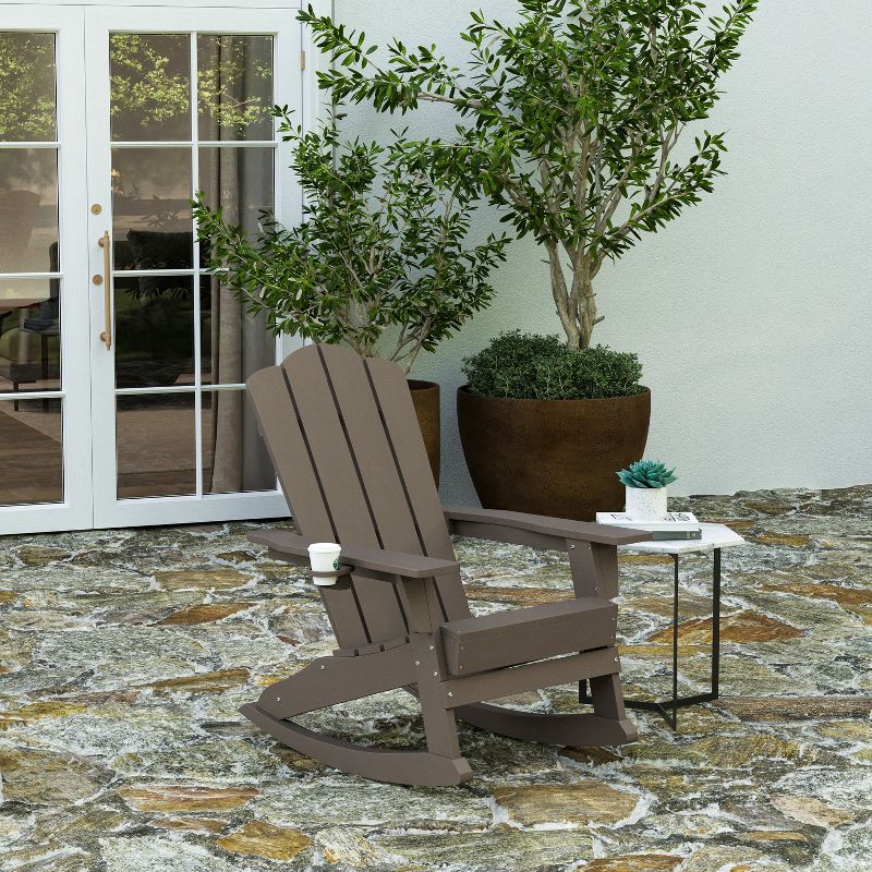 Merrick Lane Adirondack Chair with Cup Holder and Pull Out Ottoman, All-Weather HDPE Indoor/Outdoor Lounge Chair, 2 of 12