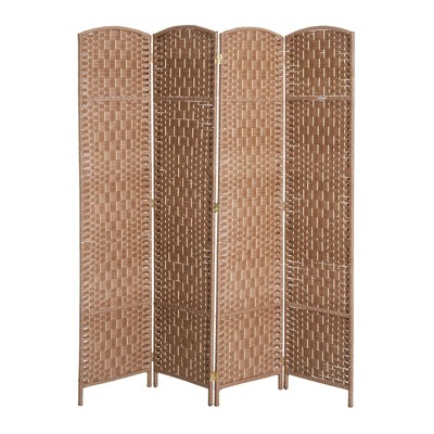 NicBex Room Divider Folding Wicker Privacy Screen with Wood Legs Partition for Home & Office