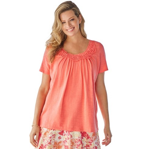 Woman Within Women's Plus Size Crochet-trim Knit Top - 30/32, Sweet ...