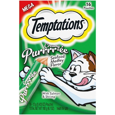 Temptations Seafood, Shrimp and Salmon Flavor Puree Cat Treats - 6.7oz