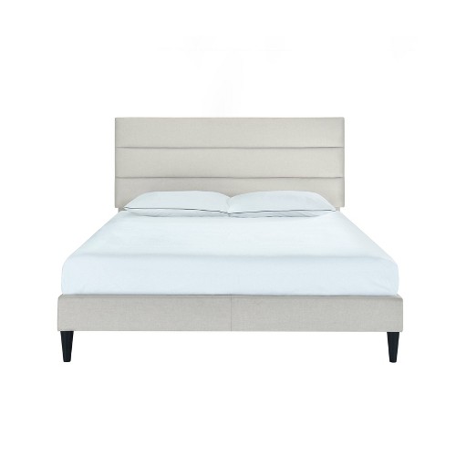 Queen Horizontally Channeled Upholstered Platform Bed Gray - HomeFare