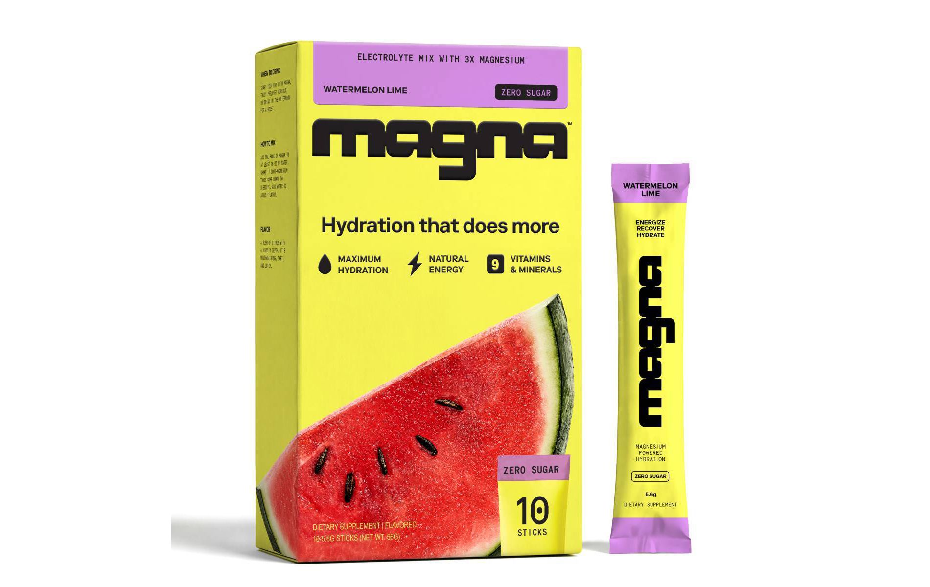 Magna Hydration Electrolyte Mix Stick Pack Dietary Supplement Powder - Watermelon Lime - 10ct: Non-GMO, Vegan, Magnesium 210mg