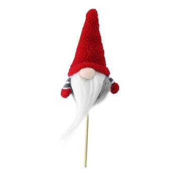 Northlight 11.5” Santa Gnome with Hat and Striped Arms on a Stick Christmas Ornament - Gray/Red