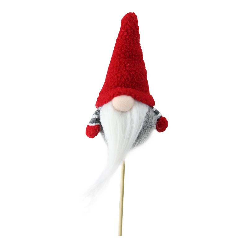 Northlight 11.5” Santa Gnome with Hat and Striped Arms on a Stick Christmas Ornament - Gray/Red, 1 of 5