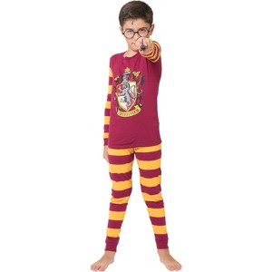 Harry Potter Kids Cotton Tight Fit Crest Pajamas All 4 Hogwarts Houses Available - 1 of 4