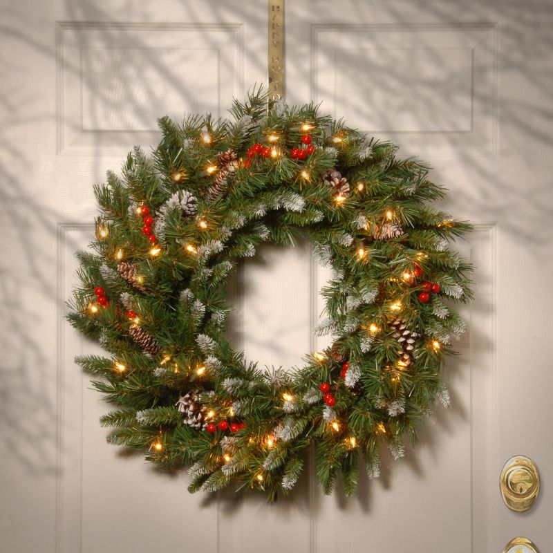 24" Prelit Flocked Christmas Wreath with Pinecones and Berries White Lights - National Tree Company, 2 of 5