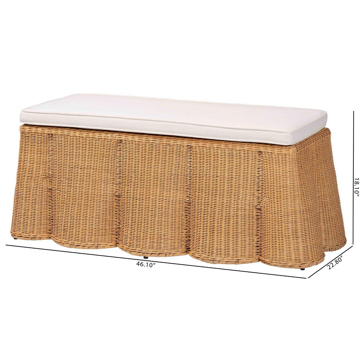 bali & pari Palm Scallop Natural Rattan Rectangle Ottoman with Cushion Light Honey - thumbnail 9