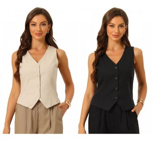INSPIRE CHIC Women's Fashion Sleeveless Button Down V Neck Crop Summer Vest 2 Packs - 1 of 4