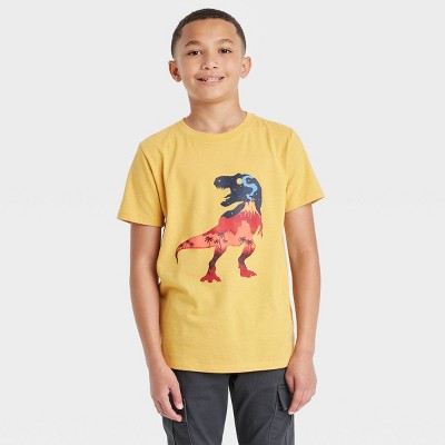 Boys' Landscape T-Rex Short Sleeve Graphic T-Shirt - Cat & Jack™ Mustard Yellow