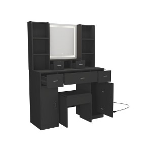 Large Vanity Desk with Mirror & Lights, 3 Color Modes, 2 USB Port ＆ 2 Socket, Dressing Table Set - 1 of 4
