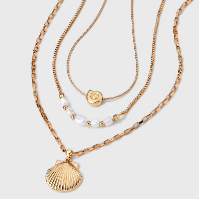 Pearl and Shell Drop Multi-Strand Necklace - A New Day™ Gold