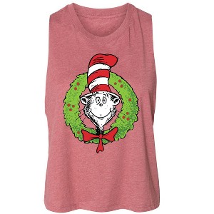 Women's The Cat in the Hat Cat Wreath Graphic Racerback Tank - Heather Mauve - Small - 1 of 3