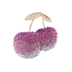 Anna-Kaci Gold Tone Gradient Pink Crystal Cherry Brooch Pin with Leaf Detail - Multicolor - 1 of 4