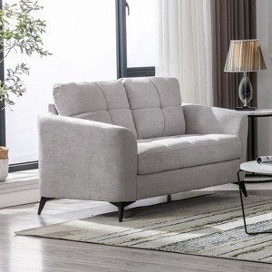 APRILSOUL Callie Loveseat, Gray Woven Fabric, Tufted Cushion, Pocket Coils, Black Metal Legs - 1 of 4
