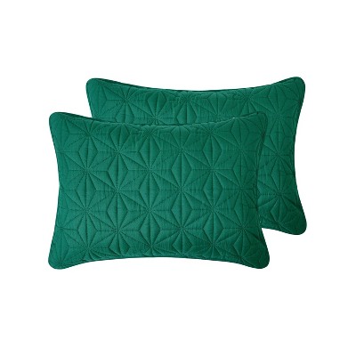 Green King Microfiber Reversible Geometric Quilt Set