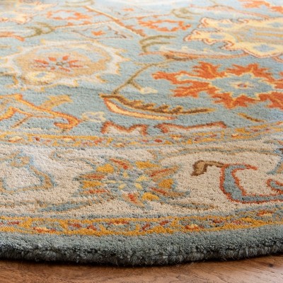 Elegant Heritage 8' Square Light Blue/Ivory Hand-Tufted Wool Rug