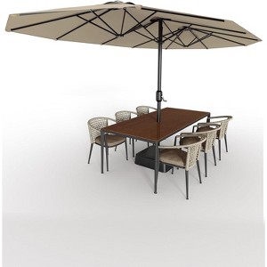 15FT Large Patio Double-Sided Rectangle Market Umbrella with Base for Poolside Lawn Backyard, waterproof, Breathable, and UV-resistant - 1 of 4