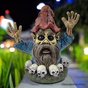 Zombie Gnome Garden Statue, 8" Outdoor Halloween Figurine Yard Decoration| OrnamentallyYou - 1 of 4