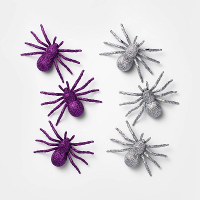 6ct Purple/Silver Glitter Spider Halloween Decorative Props - Hyde & EEK! Boutique™