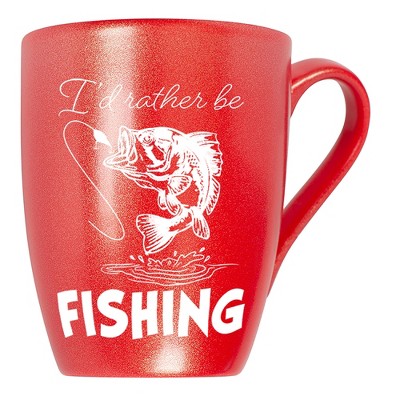 Elanze Designs I'd Rather Be Fishing Crimson Red 10 ounce New Bone China Coffee Cup Mug