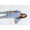 Maternity Shirts Women's Casual Floral Print Tops Pregnancy Puff Short Sleeve Striped Ruched Side Tunic Top - 2 of 4