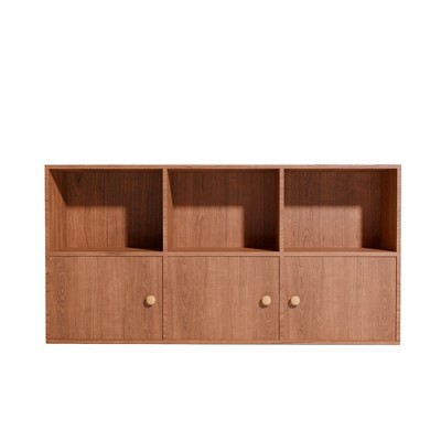 Brown Cube Bookcase With 3 Cabinets