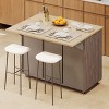 Whisen 51.2" Farmhouse Kitchen Island on Wheels with Drop Leaf, Storage Rack and Towel Rack, Geometric Twill Stripe Textured Design - 2 of 4