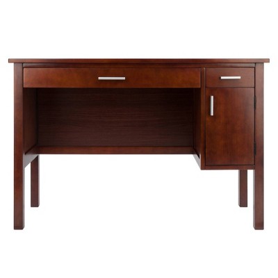 Transitional Walnut Wood Home Office Desk with Drawers, 44"