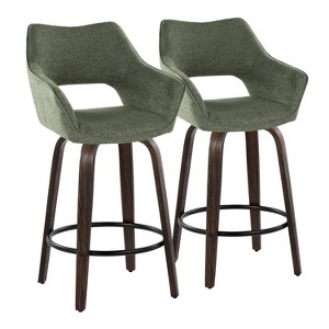 LumiSource Set of 2 Mustang Counter Height Barstools Dark Wood Fabric - 1 of 4