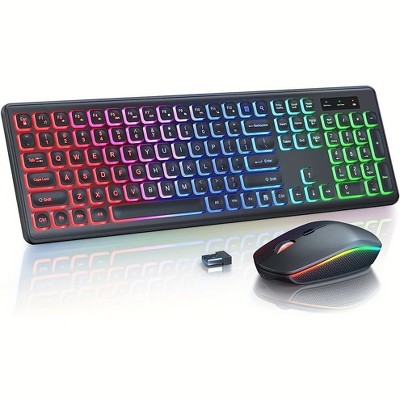 Backlit Keyboard and Mouse Combo - RGB Backlit, Rechargeable & Light Up Letters, Ergonomic Tilt Angle, Quiet Keyboard Mouse (Black)