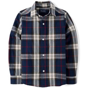 The Children's Place Boys Christmas Long Sleeve Plaid Poplin Button Up Shirt - 1 of 3