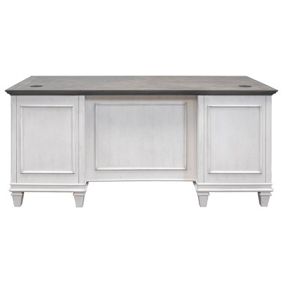 Off-White and Gray Wood Executive Desk with Drawer and USB Port