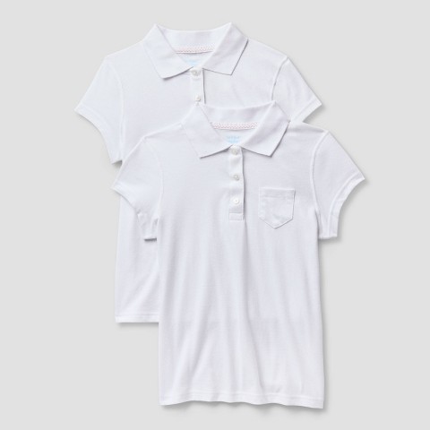 Cat & Jack Girls' 2pk Adaptive Short Sleeve Uniform Polo Shirts - Cat & Jack™ White XL