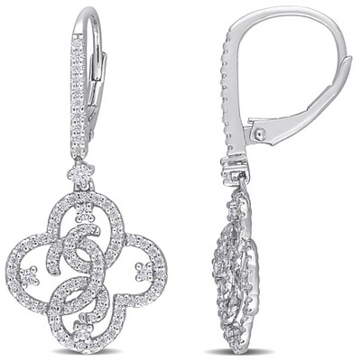 EVERLY JEWELRY | Sterling Silver 1 CT TGW DEW Created Moissanite Floral Leverback Drop Earrings