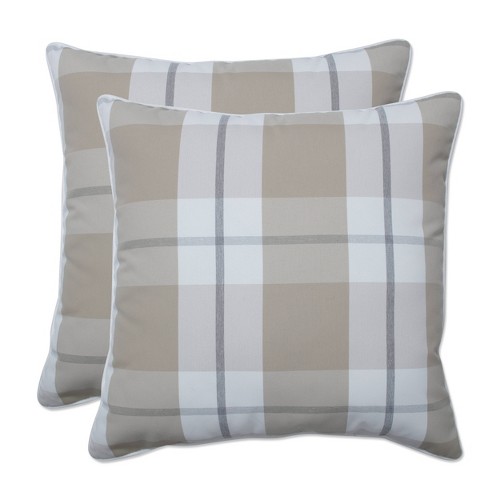 2pc 16.5" Outdoor/Indoor Throw Pillow Set Branson Birch Natural - Pillow Perfect