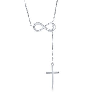 Bella Silver Sterling Silver Center Infinity with Hanging Chain and Cross Necklace - Available Colors: Silver, Gold, Rose - 1 of 2