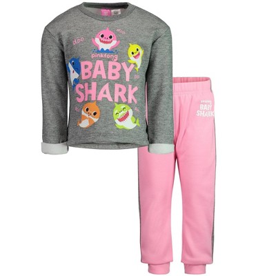 Pinkfong Baby Shark Infant Baby Girls Long Sleeve Graphic T-Shirt & Pants Gray/Pink 12 Months