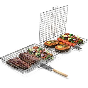 Sorbus 2 Pack Stainless Steel Large Folding Barbecue Grilling Basket with Handle - for Fish, Shrimp, Vegetables, Grilling Accessories, Outdoor Cooking - 1 of 4