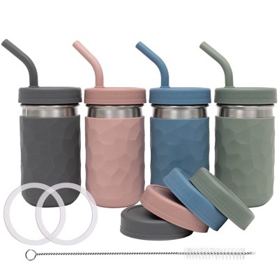 WeeSprout 2-in-1 Drinking Cups for Kids, Durable Stainless Steel Tumbler for Smoothies Kid Cups, Set of 4