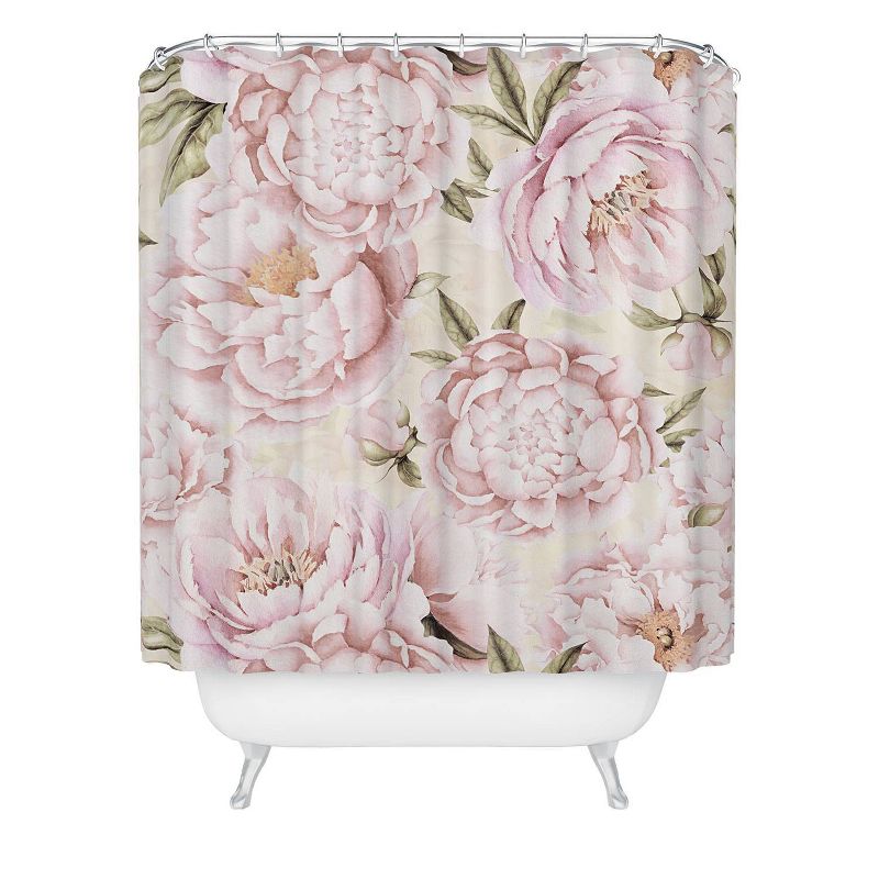 UtArt Pastel Blush Pink Spring Watercolor Peony Flowers Pattern Shower Curtain Gold - Deny Designs, 3 of 6