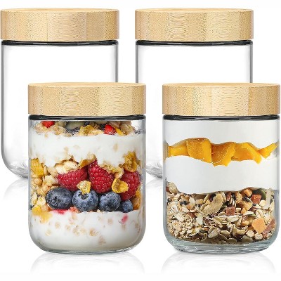 4-pack 10oz Glass jars with Airtight Lids, Overnight Oats Containers , Wide mouth Mason Salad jars, Food Storage Containers for Snacks Yogurt Spice
