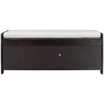 XINGHANZHENXUAN Rustic Storage Bench with 3 Shutter Doors, Hidden Compartment & Removable Cushion, Entryway Shoe Bench