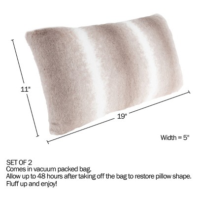 11x19" Variegated Gray and White Faux Fur Lumbar Pillow Set