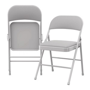 2 Pack Folding Chairs with Padded Cushion and Back, Portable Stackable Outdoor Metal Frame Seats for Home, Office, Party, Gray - 1 of 4