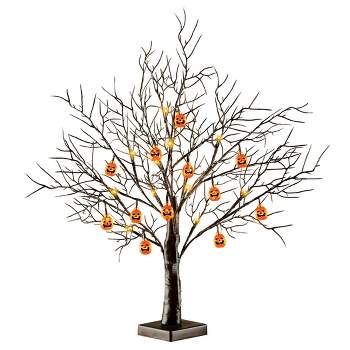 Collections Etc Lighted Pumpkin Halloween Tabletop Tree Decoration