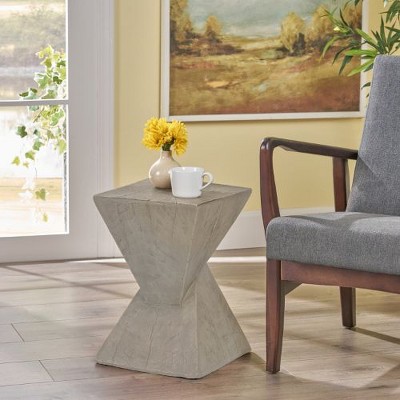 Twisted Hourglass Outdoor Accent Table, Lightweight Concrete Patio End Table for Outside Use, Patio Side Tables -Christopher Knight Home
