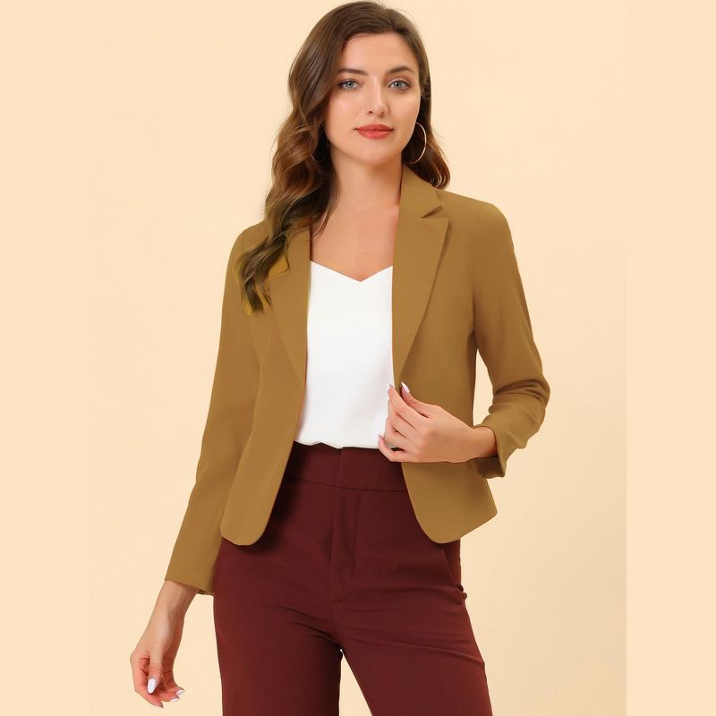 Allegra K Women's Open Front Office Work Crop Long Sleeve Suit Blazer, 3 of 6