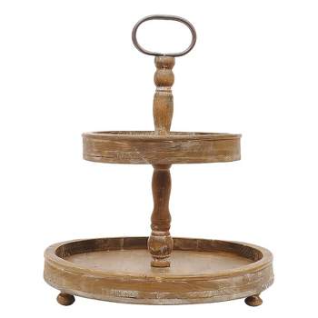 Round Wood 2-Tier Tray - Storied Home