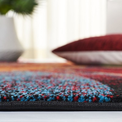 Abstract Red and Green Synthetic Runner Rug, 2'3" x 18'