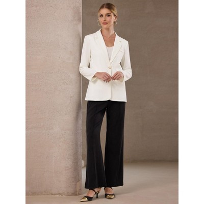 INSPIRE CHIC Women's Stretchy Knit Lightweight Long Sleeve Notch Lapel Button Down Semi Formal Jacket Blazer Medium White — фото 3